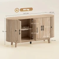 HOMCOM Bufet pentru living, mobilier de depozitare oval cu 4 uși și 2 rafturi reglabile, 147x40x76 cm, stejar(m-3)