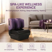 HOMCOM 2 in 1 Foot and Calf Massager with Heat, Air Compression, Timer, 3 Modes & Intensities, Purple and Black(m-6)