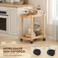 HOMCOM Carrinho de Cozinha de Bambu de 2 Níveis Carrinho Auxiliar para Cozinha com Rodas 2 Prateleiras 54x36,5x60 cm Madeira(m-4)