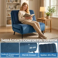 HOMCOM Fotoliu Extensibil 2 în 1, Transformabil în Pat, cu Spătar Reglabil, Albastru(m-6)