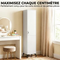 HOMCOM Armoire chambre étroite penderie avec porte, tringle et étagères de rangement, 36 x 40 x 180 cm, blanc(m-4)