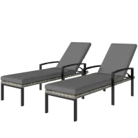 Outsunny 2er Set Sonnenliege Polyrattan Gartenliege mit 5-Fach verstellbar Rückenlehne Auflage bis 120kg Hellgrau(m-10)