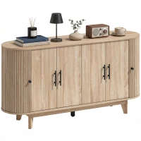 HOMCOM Bufet pentru living, mobilier de depozitare oval cu 4 uși și 2 rafturi reglabile, 147x40x76 cm, stejar(m-8)