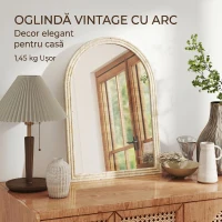HOMCOM Oglindă de Perete Arcuită cu Margine Canelată și Agățători, din Sticlă și Polistiren, 50x2x70 cm, Bej(m-7)