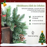 HOMCOM Ghirlandă de Crăciun 180 cm cu ramuri înzăpezite și 30 de lumini albe, conuri și bace pentru interior(m-6)