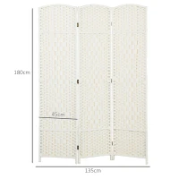 HOMCOM Separador de Ambientes de 3 Painéis Biombo Dobrável 135x180 cm Polipropileno Branco(m-3)