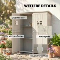 Outsunny Abri de Jardin en bois Armoire de Jardin dim. 127,5L x 50l x 164H cm 2 étagères 2 Portes 2 fenêtres Toit bitumé étanche Bois Massif Sapin pré-huilé Gris(m-6)