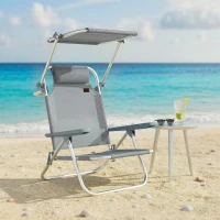 Outsunny Sedia a Sdraio Reclinabile a 6 Livelli con Tettuccio Regolabile e Poggiatesta, in Alluminio e Rete, 62x68x79, Grigio(m-2)