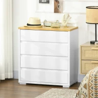 HOMCOM Cómoda Moderna com 4 Gavetas de Madeira para Dormitório Carga Máxima 40 kg 70x37x75 cm Branco e Madeira(m-7)