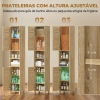 HOMCOM Coluna Casa de Banho Armário Alto de Casa de Banho com Prateleiras Ajustáveis Portas de Ripas Abertura por Pressão 34x23x170 cm Madeira(m-7)