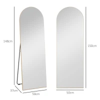 HOMCOM Espejo de Pie Cuerpo Entero Arqueado 150x50 cm Independiente Apoyado y de Pared Sin Marco Dorado(m-3)