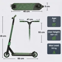 SPORTNOW Monopattino Acrobatico con Cuscinetti ABEC-9, Ruote 120 mm e Rotazione 360°, 66x47x81 cm, Verde(m-3)