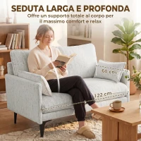 HOMCOM Divano 2 Posti in Tessuto con Braccioli, Imbottitura Spessa e 2 Cuscini, 131x78x83 cm, Bianco(m-5)