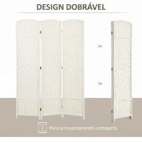 HOMCOM Separador de Ambientes de 3 Painéis Biombo Dobrável 135x180 cm Polipropileno Branco(m-4)