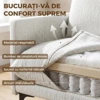 HOMCOM Fotoliu Living Tapițat din Țesătură cu Efect de In cu Brațe, Pernă Lombară și Șezut Generos, Alb(m-4)