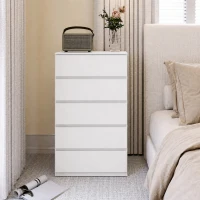 HOMCOM Cassettiera 5 Cassetti in Legno con Maniglie Scanalate, 60x38x100cm, Bianco(m-7)