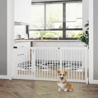 PawHut Wooden Dog Gate, Dog Fence Indoor, Freestanding Dog Barrier, Adjustable Lockable Fence with 3 Panels, 71H x 113-166W cm, White(m-2)