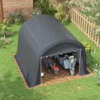Outsunny 3 x 3(m) Garden Storage Tent, Heavy Duty Outdoor Shed with 2 Doors, Waterproof Portable Shed Storage Shelter with Galvanised Steel Frame for Bike, Motorcycle, Garden Tools, Grey(m-8)