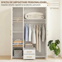 HOMCOM Dulap cu Oglindă și Bară de Haine, Alb(m-6)