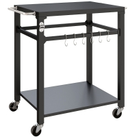 Outsunny Outdoor-Grillwagen, Pizzaofen-Stand mit Metalloberfläche, 2-stufige rollende Küchenstation mit Haken und Griff, Schwarz