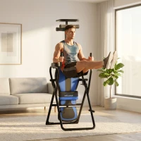 SPORTNOW Tabela de Inversão Dobrável com Elevações e Flexões Altura Ajustável 155-198 cm Ângulos 20° 40° 60° Cinto Azul(m-4)