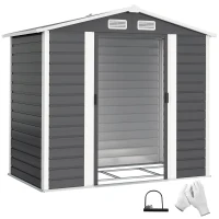 Outsunny Cobertizo Metálico para Jardín 213x120x166/194 cm con Base Refuerzo Puertas Correderas y Ventilaciones Gris Oscuro(m-10)