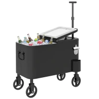 Outsunny Carrinho Frigorífico de 56L com Rodas Pega Ajustável Abre-garrafas Recolhedor de Tampas Dreno 75x35x120 cm Preto(m-10)