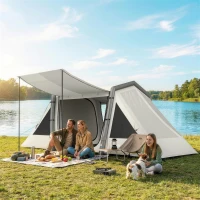 Outsunny Aufblasbares Zelt 4 Personen Schneller Aufbau Outdoor Zelt für Camping mit 2 Schlafzimmern Vorraum Fenster(m-2)