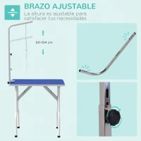 PawHut Mesa de Peluquería Canina Plegable con Encimera Antideslizante Brazo Ajustable 81x48,5x80 cm, Azul(m-4)