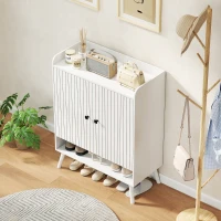 HOMCOM Sapateira de 2 Portas em Ripas Sapateira para Entrada com Prateleiras Ajustáveis Compartimento Aberto para 15 Pares de Sapatos 75x35x97 cm Branco(m-10)