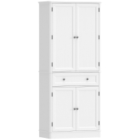 HOMCOM Armoire de cuisine avec 4 portes, tiroir et étagères réglables pour cuisine, 80 x 39,5 x 186,4 cm Blanc
