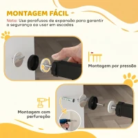 PawHut Barreira de Segurança Extensível para Portas e Escadas com Fechamento Automático e Sistema de Duplo Bloqueio 74-147,5x76,2 cm Preto(m-7)