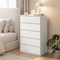 HOMCOM Commode 5 tiroirs meuble de rangement sans poignées design minimaliste 60 x 39 x 100 cm blanc(m-6)
