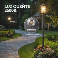 Outsunny Candeeiro Solar Exterior de Jardim com Vaso 2 Modos de Brilho 100/50 lm IP44 Acendimento/Desligamento Automático Preto(m-6)
