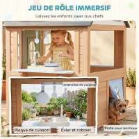 AIYAPLAY Cabane enfant extérieur en bois, maison enfant extérieure avec chatière, cuisine de jeu, porte et fenêtres, bois naturel(m-4)