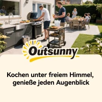 Outsunny Outdoor-Grillwagen, Pizzaofen-Stand mit Metalloberfläche, 2-stufige rollende Küchenstation mit Haken und Griff, Schwarz(m-9)