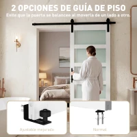HOMCOM Puerta Corredera 71x213 cm con Kit de Montaje Puerta de Granero con Paneles de Vidrio y MDF Guía de PisoBlanco(m-5)