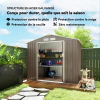 Outsunny Abri de Jardin 2,77 m² - Remise pour Outils avec Fondation - cabanon Porte verrouillable - tôle d'acier marron clair(m-4)