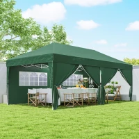 Outsunny Pavillon ca. 6x3m Stabil Winterfest Pop-up Faltpavillon mit Fenster Reißverschlusstür Seitenteilen UV Schutz(m-9)