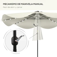 Outsunny Sombrilla de Jardín Manual Ø292x254 cm con 32 Luces LED Solares 8 Varillas Impermeable y Rejillas de Ventilación Crema(m-7)