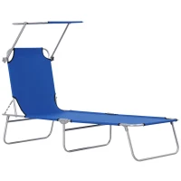 Outsunny Tumbona de jardín Plegable con Toldo y Respaldo Reclinable para Jardín Terraza Acampada 187x58x36cm Azul(m-10)