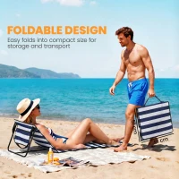 Outsunny Set of 2 Foldable Garden Beach Chair Mat, Outdoor Sun Lounger Seats with Adjustable Back, Magazine Pocket, Carry Strap(m-6)