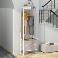HOMCOM Suporte para Cabides com 3 Gavetas de Tecido Barra para Pendurar e Prateleira para Entrada Quarto 58,5x30x178 cm Natural(m-8)