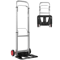 HOMCOM Carretilla de Mano Plegable de Aluminio Carga 90 kg con Ruedas Mango Telescópico Ajustable 40x41x108 cm Plata y Negro(m-10)