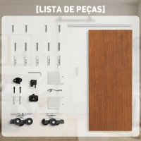 HOMCOM Porta de Correr com Ferragens 90x210 cm com Rolos, Trilho de Alumínio e Guia de Chão, Castanho(m-7)