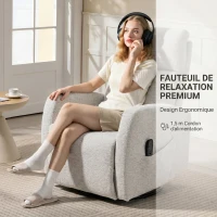 HOMCOM Fauteuil inclinable de massage et chauffage, fauteuil de relaxation en chenille, dossier réglable, pivotant 360°, crème(m-9)