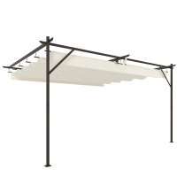 Outsunny Pérgola de Pared de Jardín 4x3 m con Techo Retráctil Protección UPF30+ Drenaje Cenador de Jardín para Exterior Crema