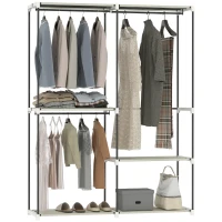HOMCOM Armario de Ropa Armario Abierto con 4 Estantes de Tela 3 Barras para Colgar Marco de Metal 142x43x185 cm Crema(m-10)