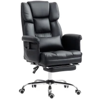 HOMCOM Silla de Oficina con 6 Puntos de Masaje Reposapiés Retráctil Altura Ajustable Control Remoto y Soporte Lumbar Negro(m-11)