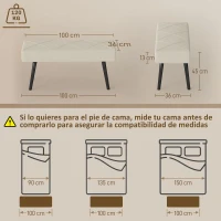 HOMCOM Taburete Pie de Cama Multifuncional con Pies de Acero y Asiento Acolchado para Entrada Pasillo 100x36x45 cm Blanco Crema(m-3)